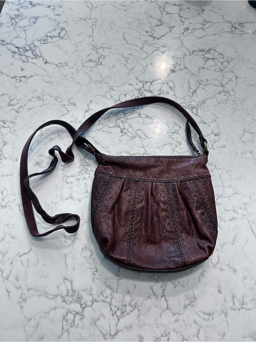 Vintage Fossil Talita Brown Leather Hobo Crossbody Handbag